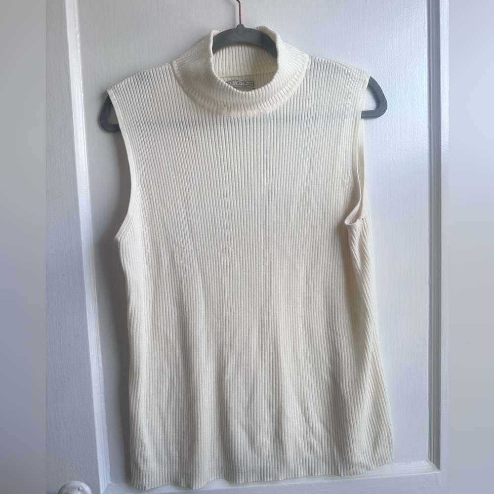 Dana Buchman Cream Ribbed Knit Sleeveless Turtleneck
